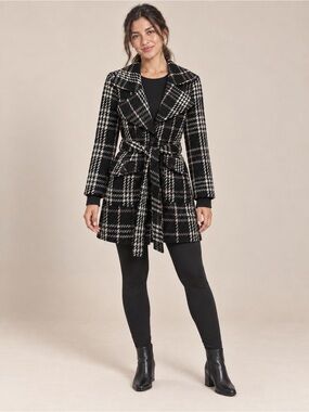NWT Vintage Wet Seal Plaid Belted Coat Women XL Y2K Black Pink